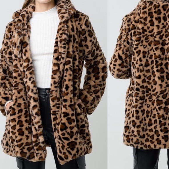 Leopard Print Faux Fur Jacket Coat Trendy - Picture 2 of 2